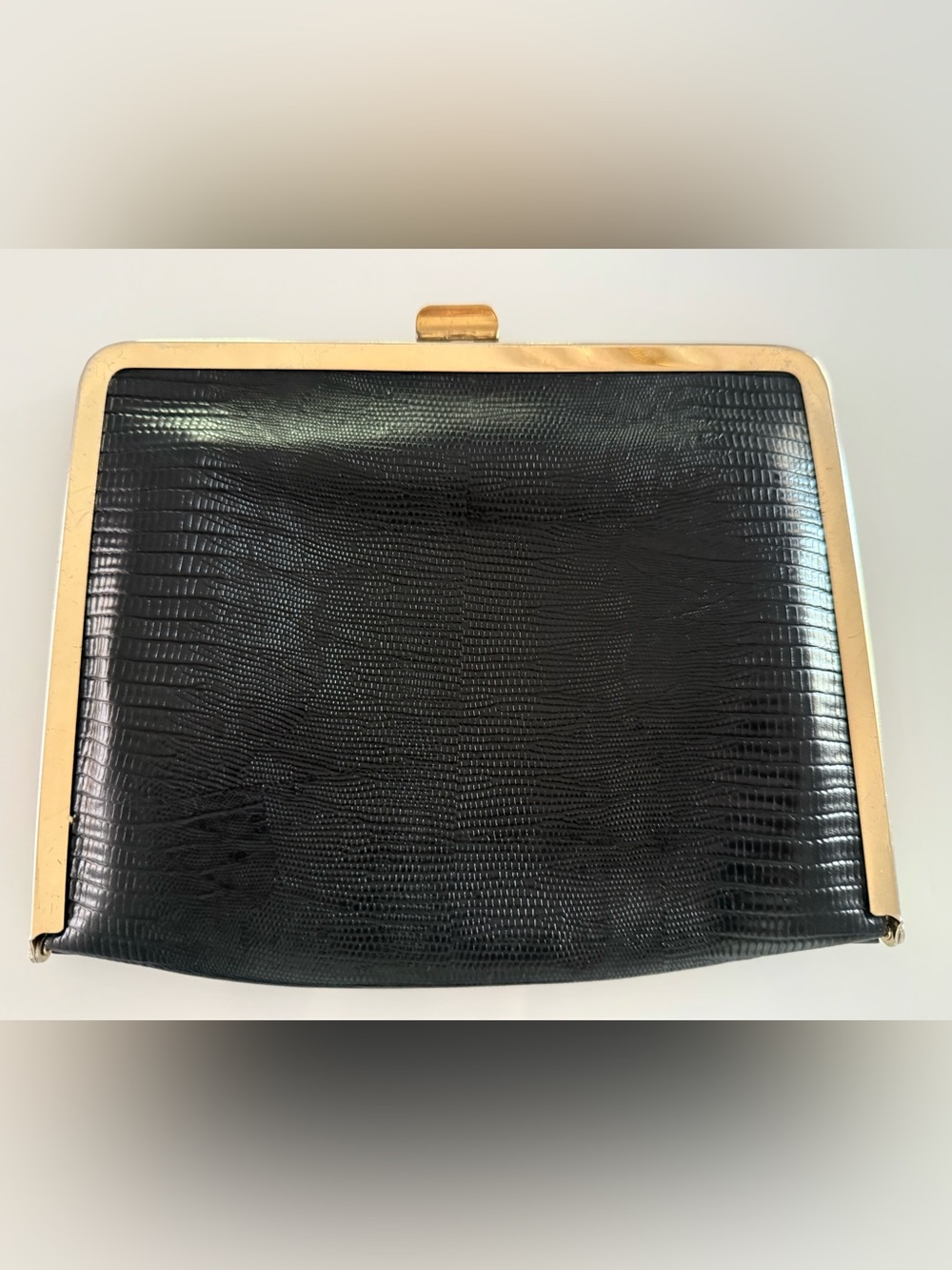 ETRA Vintage Black Lizard Leather Purse Clutch Convertible Handbag Gold Chain - Picture 2 of 7